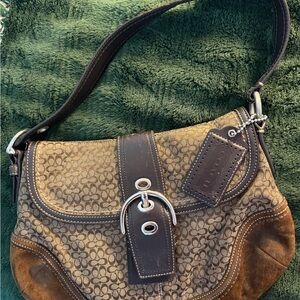 Coach Tan and Brown Signature Shoulder Bag